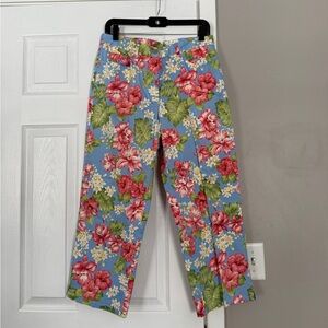 Jones New York Country Cotton Blend Floral Pants Palm Trees Vacation Hawaii